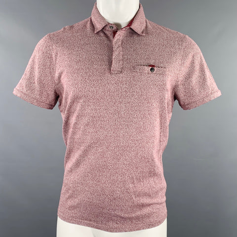 TED BAKER Size M Bary Burgundy White Textured Cotton One Pocket Polo