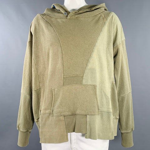 KAPITAL Size L Olive Patchwork Cotton Hooded Sweatshirt