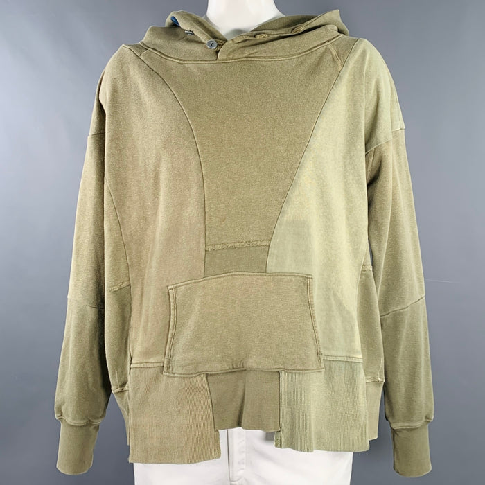 KAPITAL Size L Olive Patchwork Cotton Hooded Sweatshirt