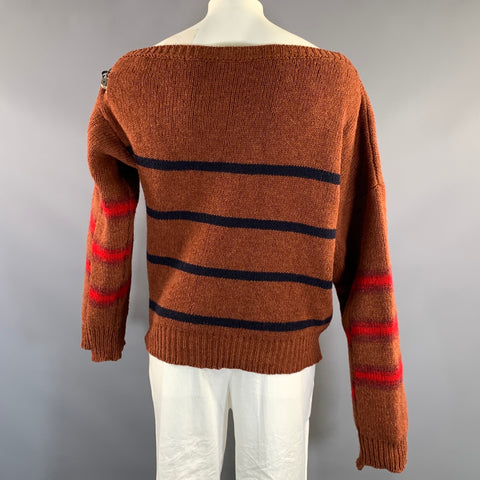 RAF SIMONS FW2018 Size L Brown Red & Black Knitted Wool Sweater