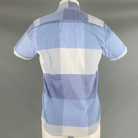 TED BAKER Size M Blue Light Blue Checkered Cotton One Pocket Short Sleeve Shirt