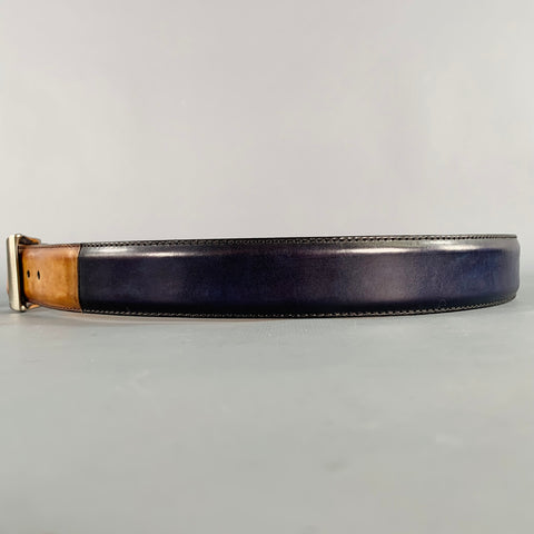 SAKS FIFTH AVENUE MAGNANNI Size 36 Navy Tan Two Tone Leather Belt