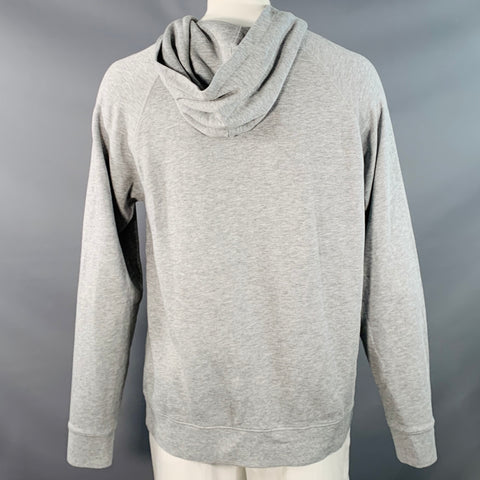 VINCE Size L Heather Grey Cotton Jersey Hooded Sweatshirt
