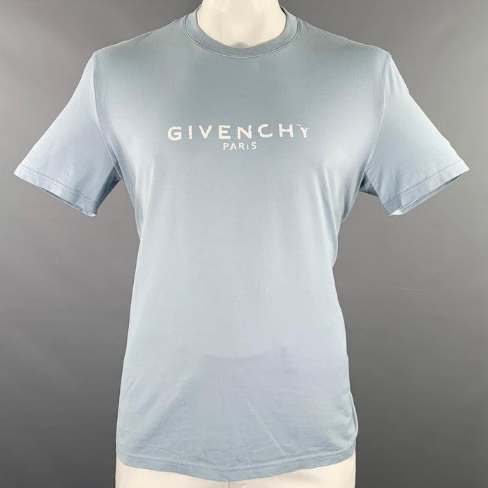 GIVENCHY Size XL Blue Cotton Logo Crew Neck T-shirt