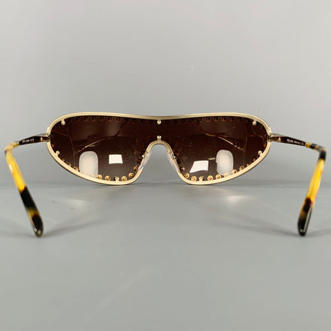 PRADA Gold Brown Studded Metallic Sunglasses
