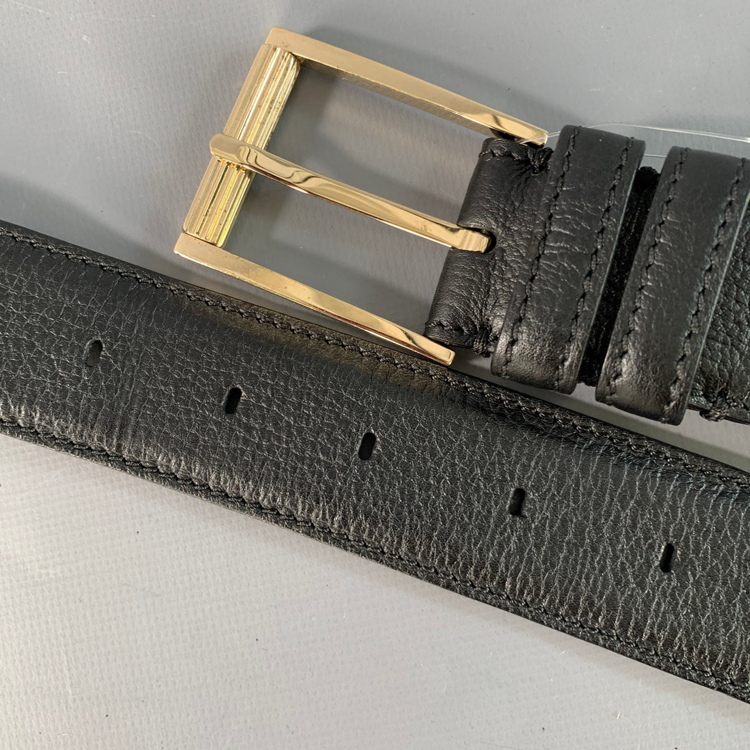 TOM FORD Size 36 Black Silver Pebble Grain Leather Belt