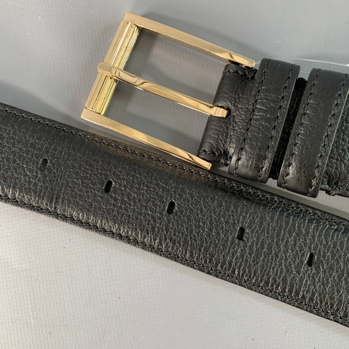 TOM FORD Size 36 Black Silver Pebble Grain Leather Belt