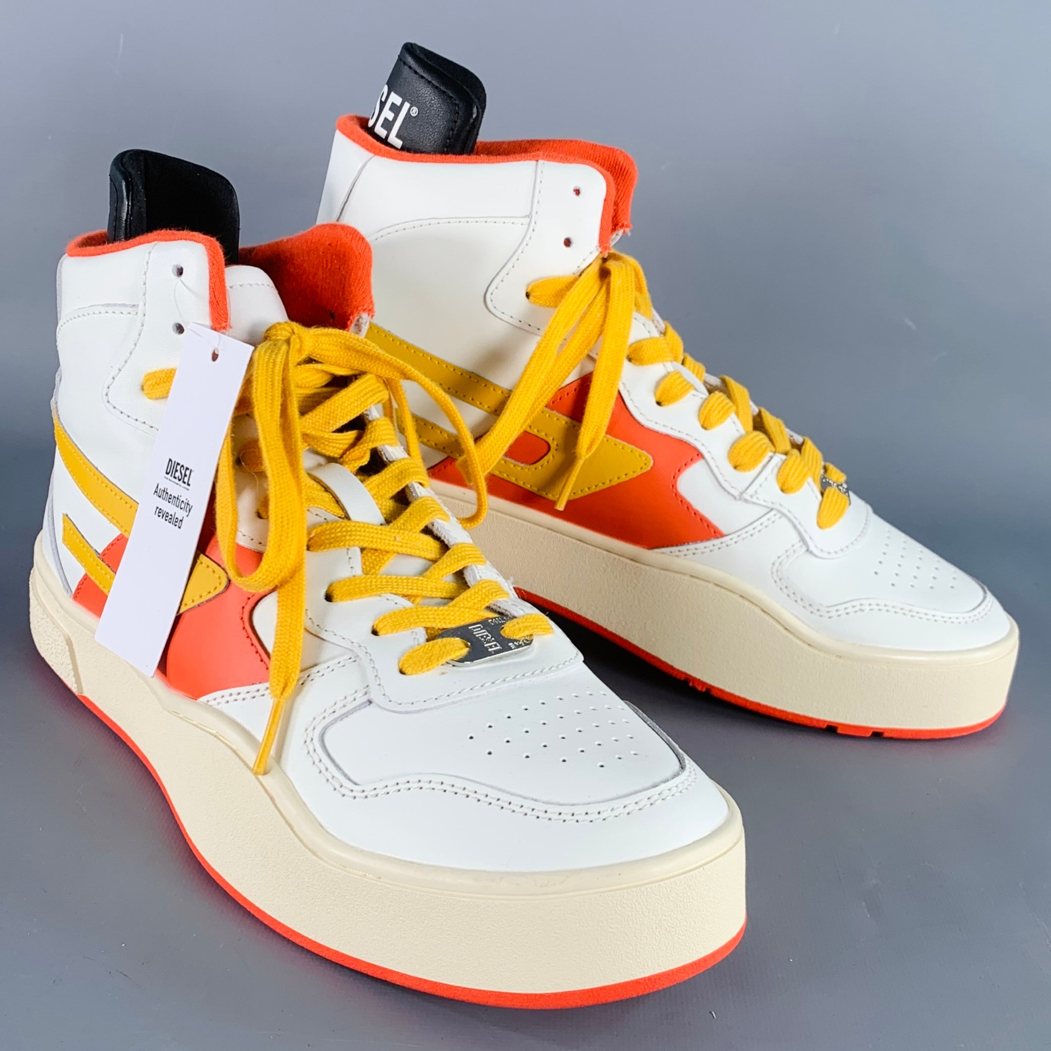 DIESEL Size 10.5 S Ukiyo Mid White Orange Yellow Color Block