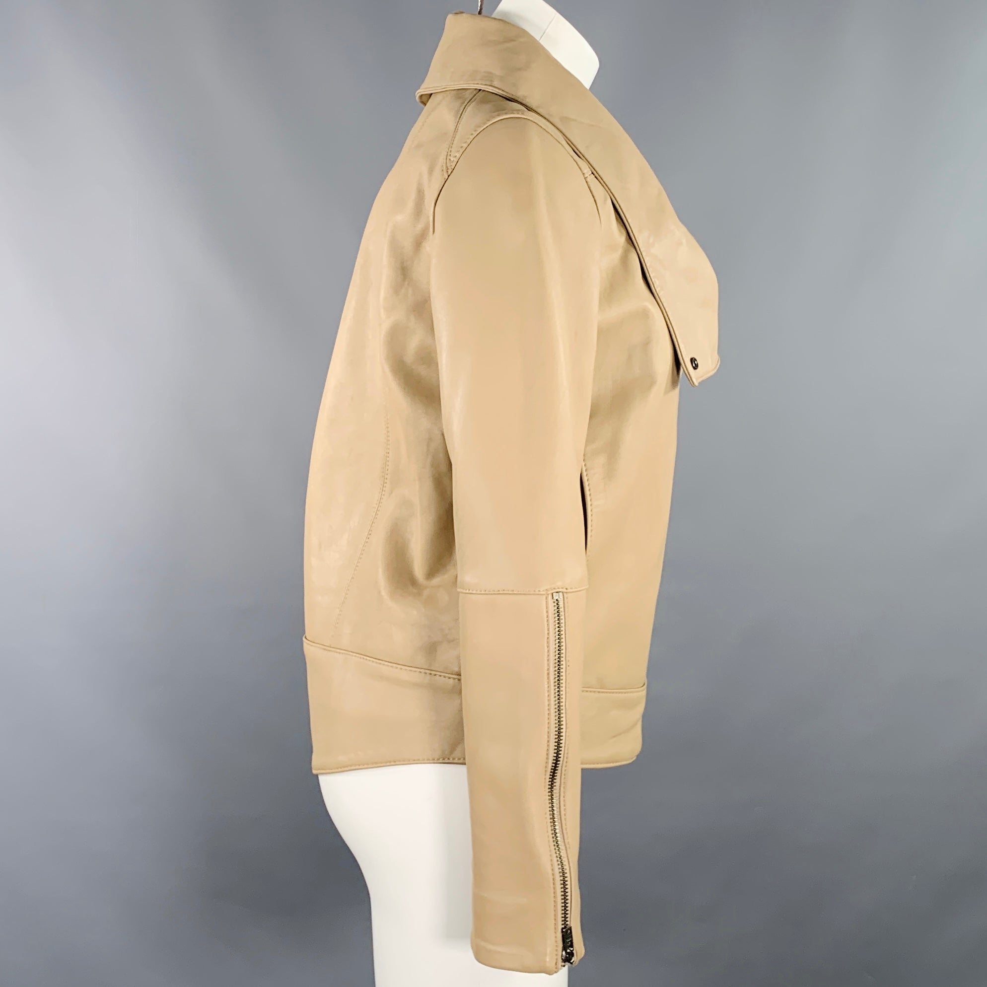 HELMUT LANG Size S Beige Leather Lambskin Motorcycle Jacket – Sui