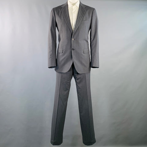 Costume SARTORIO taille 44 Regular, en laine grise à fines rayures, revers cranté