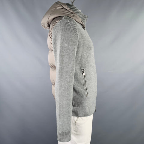 MONCLER Size XL Grey Knit Wool Acrylic Hooded Jacket