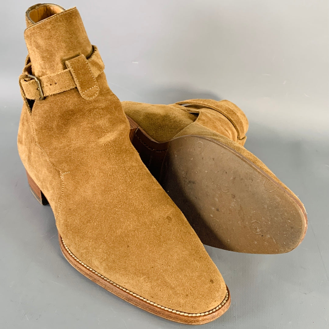 SAINT LAURENT Size 8 Hedi Strap Tan Suede Harness Boots