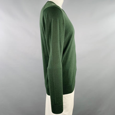FRED PERRY Size L Green Knit Merino Wool V-Neck Pullover