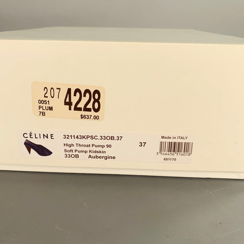 CELINE Size 7 High Throat Burgundy Leather Cone Heel Pumps