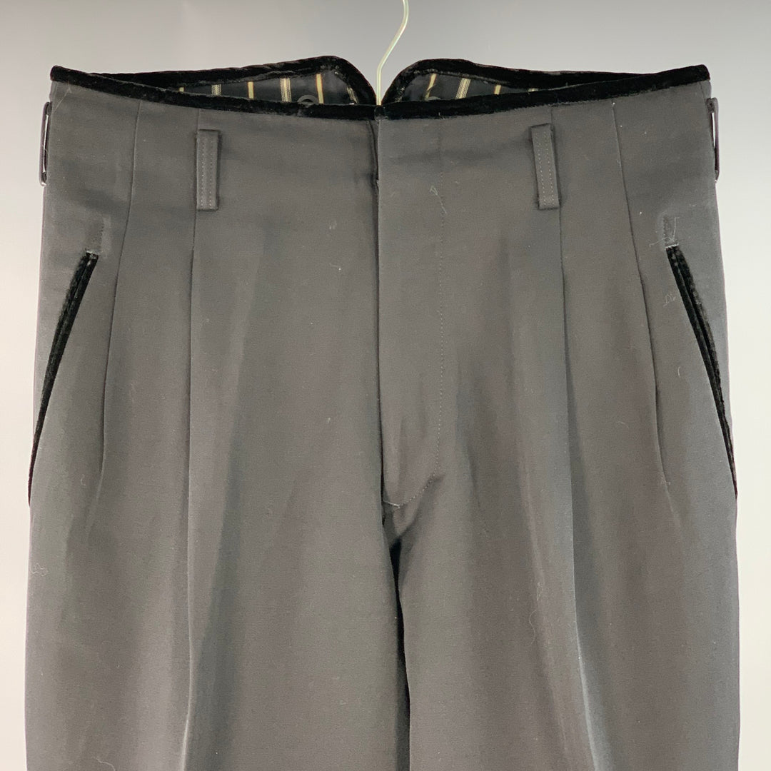 MATSUDA Vintage Size S Black Contrast Trim Wool High Waisted Tapered Dress Pants MATSUDA Vintage Size S Black Contrast Trim Wool High Waisted Tapered Dress Pants