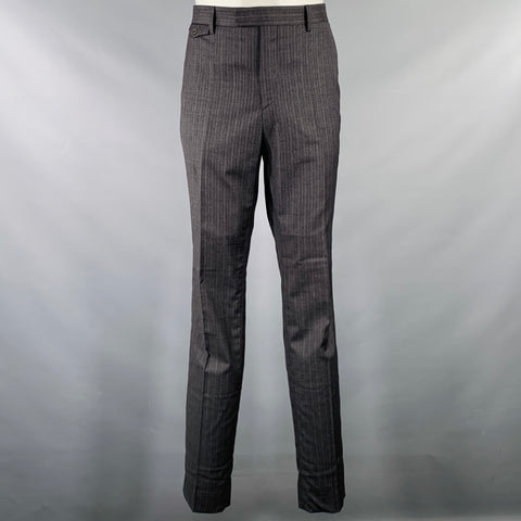 JOHN VARVATOS Size 40 Grey Charcoal Stripe Virgin Wool Suit