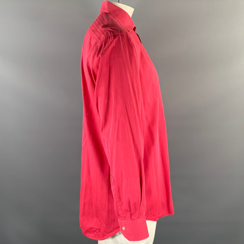 ETRO Size XL Red Magenta Herringbone Spread Collar Long Sleeve Shirt