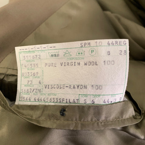 MANI Size 44 Khaki Wool Peak Lapel Double Breasted Suit