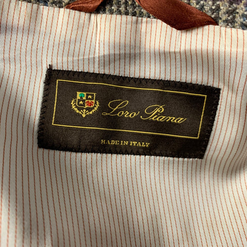 LORO PIANA Chest Size 38 Grey Purple Plaid Cashmere Peak Lapel Sport Coat