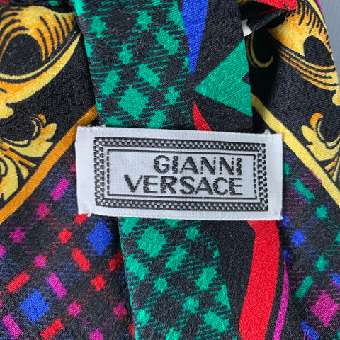 GIANNI VERSACE Black Multi Color Diamond Silk Tie