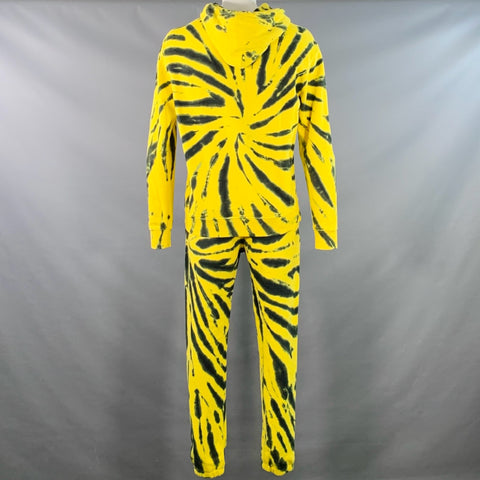 ICECREAM Size L Yellow Black Tie Dye Cotton Hoodie Tracksuit
