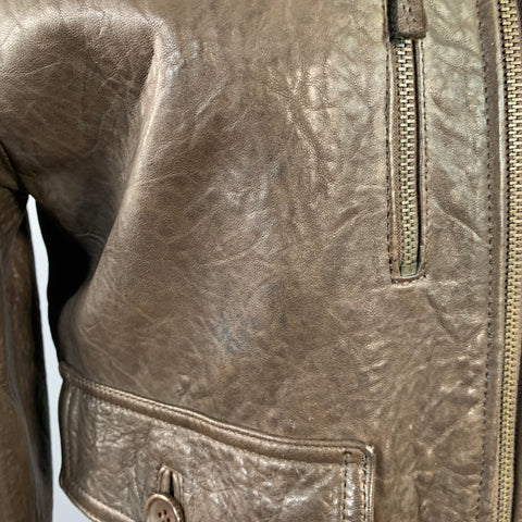 DANIELE ALESSANDRINI Size S Brown Ribbed Leather Bomber Jacket