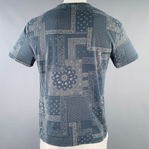 JOHN VARVATOS Size L Blue Grey Bandana Pima Cotton Crew Neck T-shirt