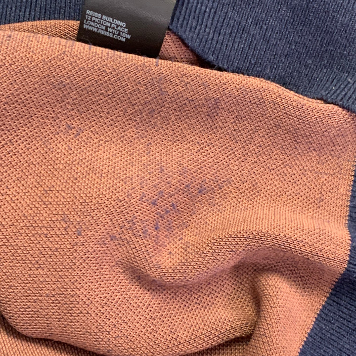 REISS Size S Kade Navy Copper Lines Viscose Blend Zip Up Polo