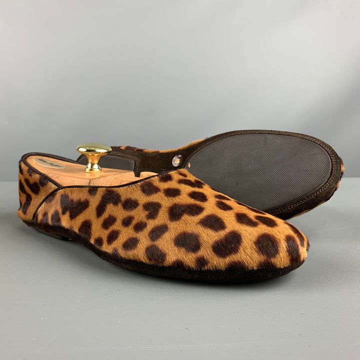 YVES SAINT LAURENT Size 7 Brown Tan Animal Print Leather Slippers Loafers