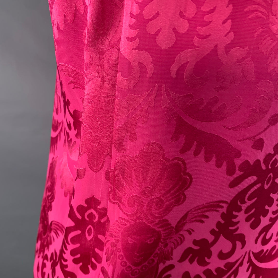VERSACE Size S Pink Fuchsia Damask Silk Camp Short Sleeve Shirt