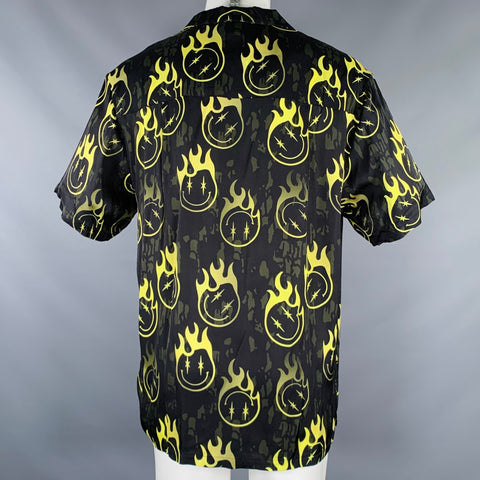 PHIPPS Size S Black Yellow Graphic Viscose Bowling Short Sleeve Shirt