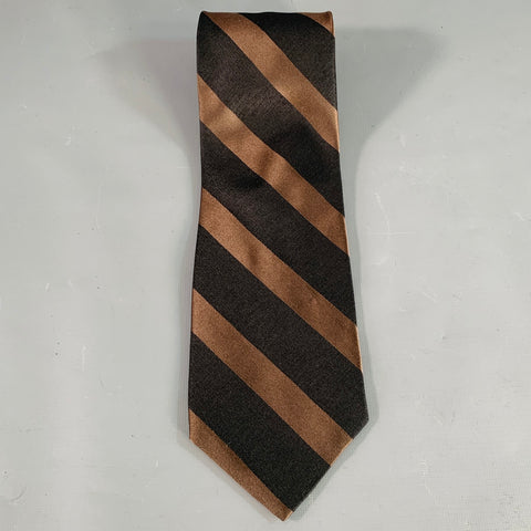 DONNA KARAN Brown Black Diagonal Stripe Italian Silk Tie