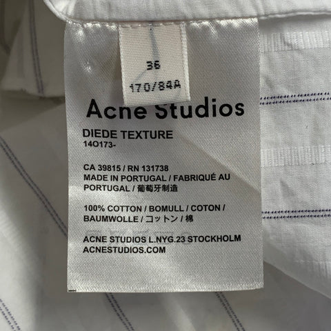 ACNE STUDIOS Size S Diede Textured White Navy Cotton Stripe Collarless Midi Dress