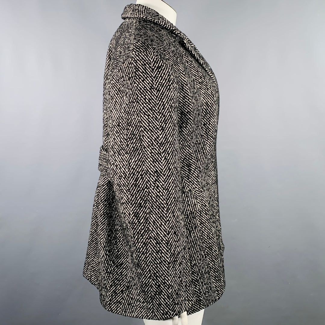 GANNI Size XL Grey Wool Blend Tweed Belted Coat