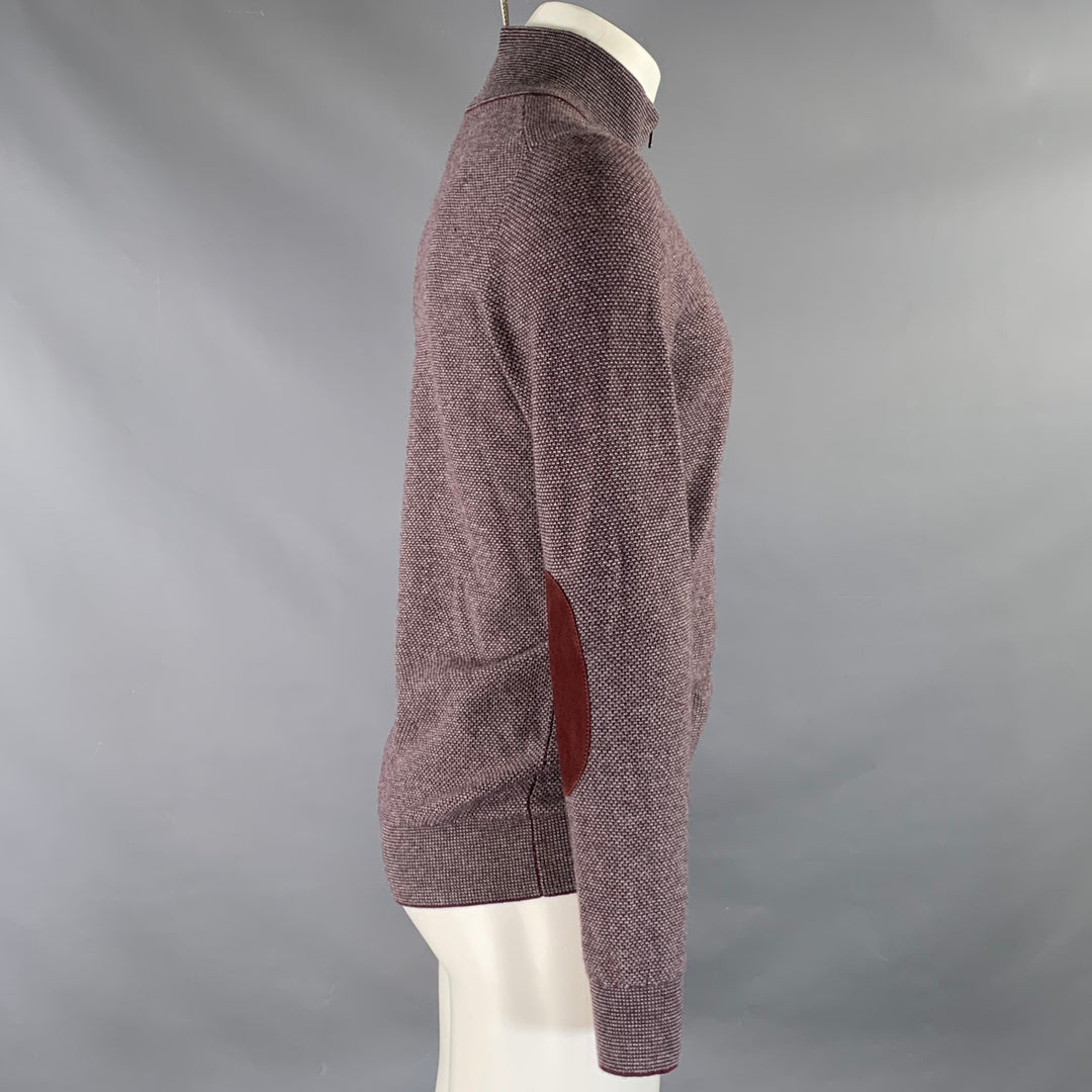 LUCIANO BARBERA Size S Burgundy Grey Heather Cashmere 1/4 Zip Pullover