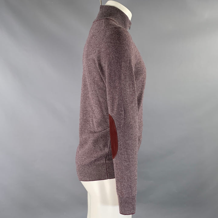 LUCIANO BARBERA Size S Burgundy Grey Heather Cashmere 1/4 Zip Pullover