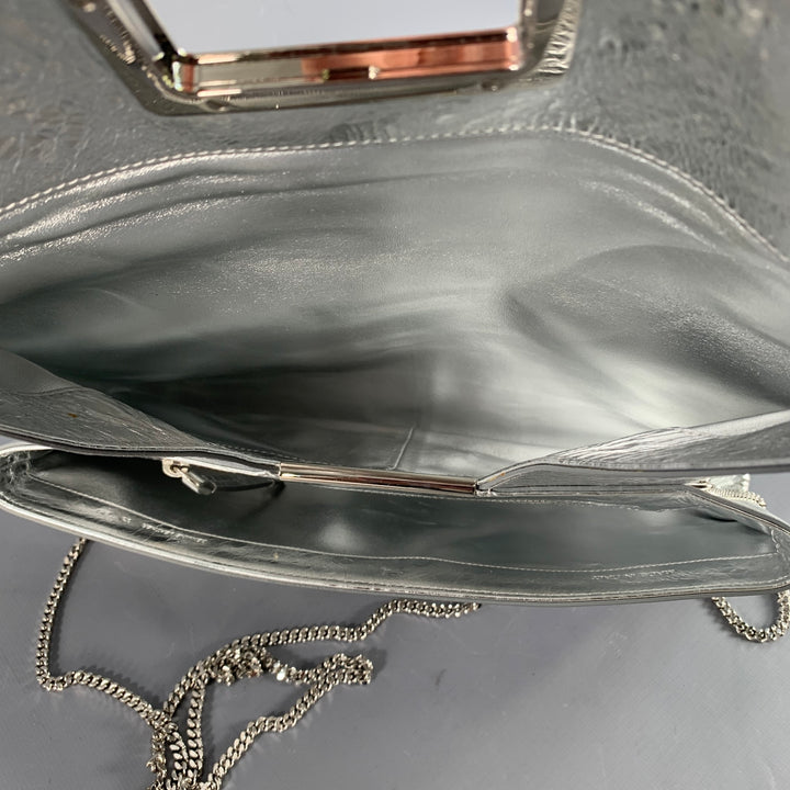 ROGER VIVIER Metallic Silver Textured Leather Clutch Handbag