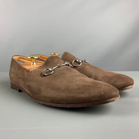 GUCCI Size 9.5 Brown Textured Leather Slip On Loafers