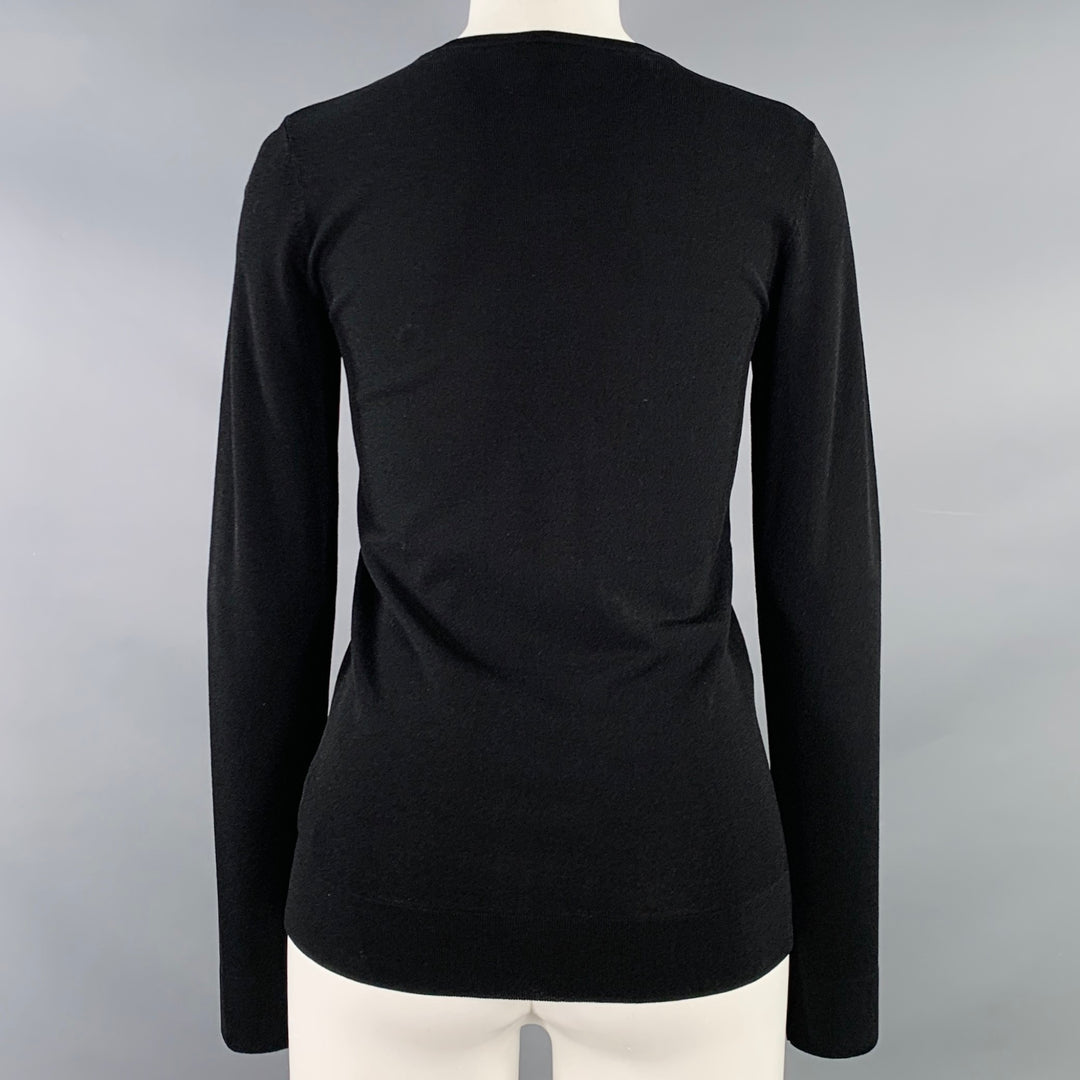 DKNY Size S Black Beige Viscose Blend Knit Triangle Crew Neck Pullover