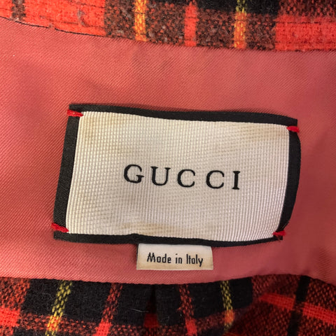 GUCCI Size XL Orange Black & Yellow Plaid Cotton Shirt Jacket Long Sleeve Shirt