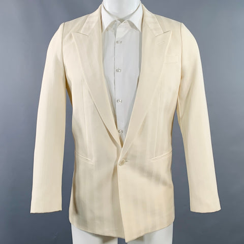 SAINT LAURENT Size 40 Regular Cream White Stripe Wool Peak Lapel Sport Coat