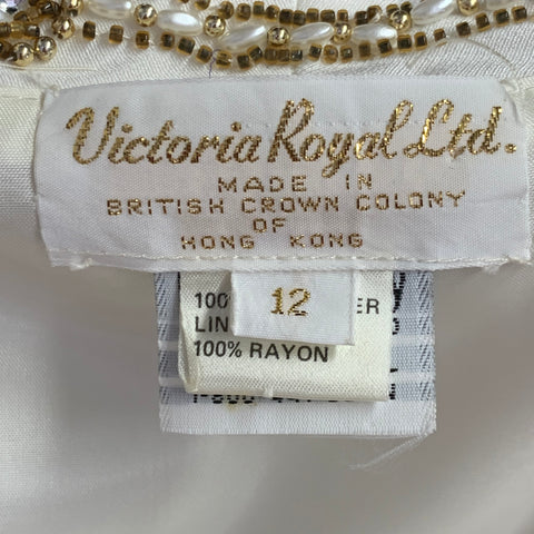 VICTORIA ROYAL Size 12 Cream Polyester Beaded Shawl Collar Jacket Blazer