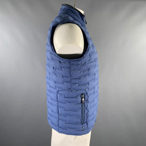 PETER MILLAR Taille L Gilet matelassé bleu en mélange de nylon avec double fermeture éclair