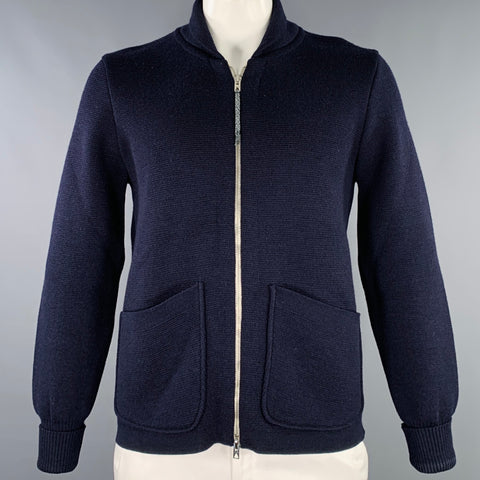 ARPENTEUR Size L Navy Knit Wool Shawl Jacket