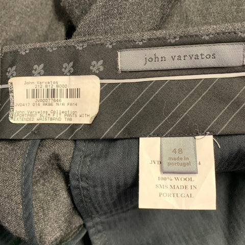 JOHN VARVATOS Size 32 Grey Heather Wool Flat Front Dress Pants