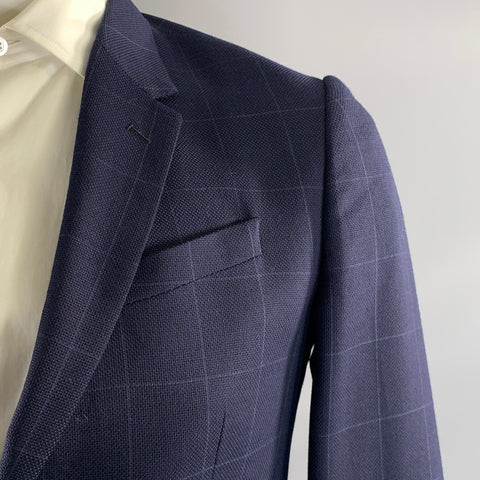 PAUL SMITH Chest Size 40 Navy Window Pane Wool Notch Lapel Sport Coat