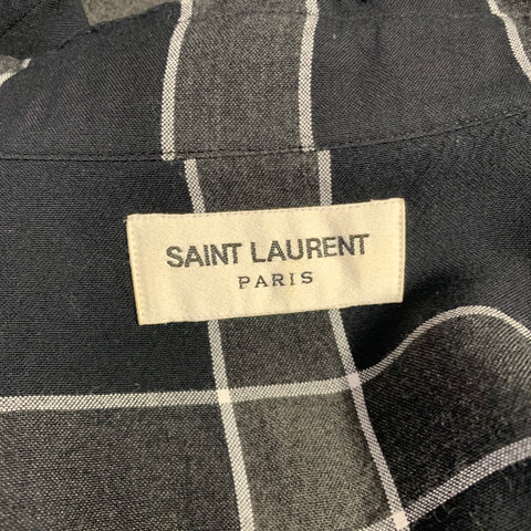 SAINT LAURENT Size M Grey Black White Plaid Tencel Viscose Long Sleeve Shirt