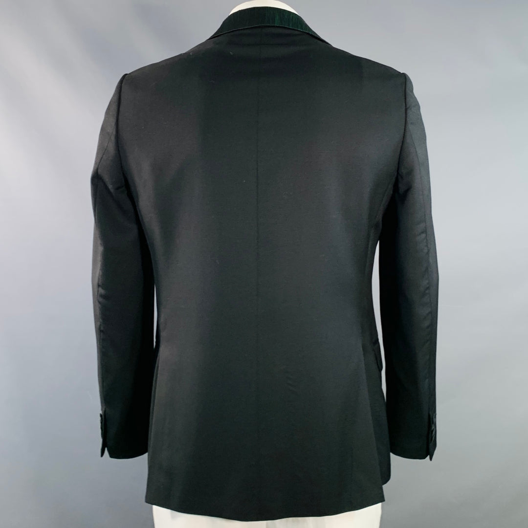 ROMEO GIGLI Size 42 Black Green Contrast Trim Virgin Wool Sport Coat