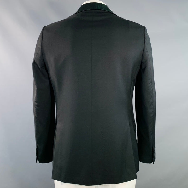 ROMEO GIGLI Size 42 Black Green Contrast Trim Virgin Wool Sport Coat