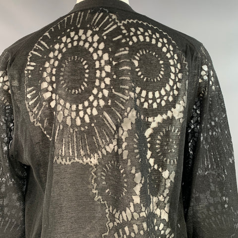 DRIES VAN NOTEN Size M Black Viscose Blend Circles Lace V-Neck Cardigan